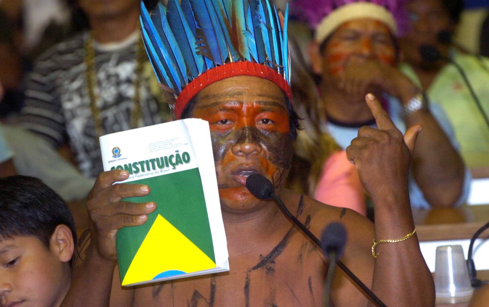 A Brazilian Indian holding the Brazilian constitution - Brazilian senate