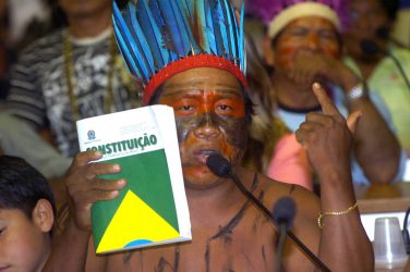 A Brazilian Indian holding the Brazilian constitution - Brazilian senate
