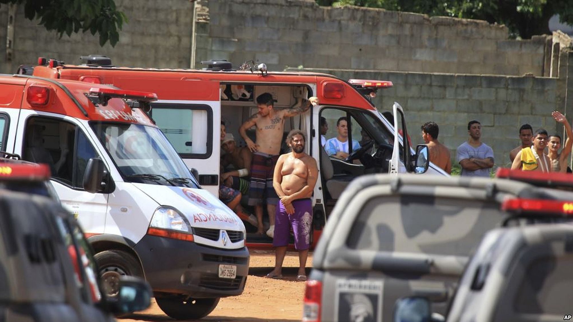 Prisoners get medical after a rebellion at the Colônia Agroindustrial prison in Goiânia