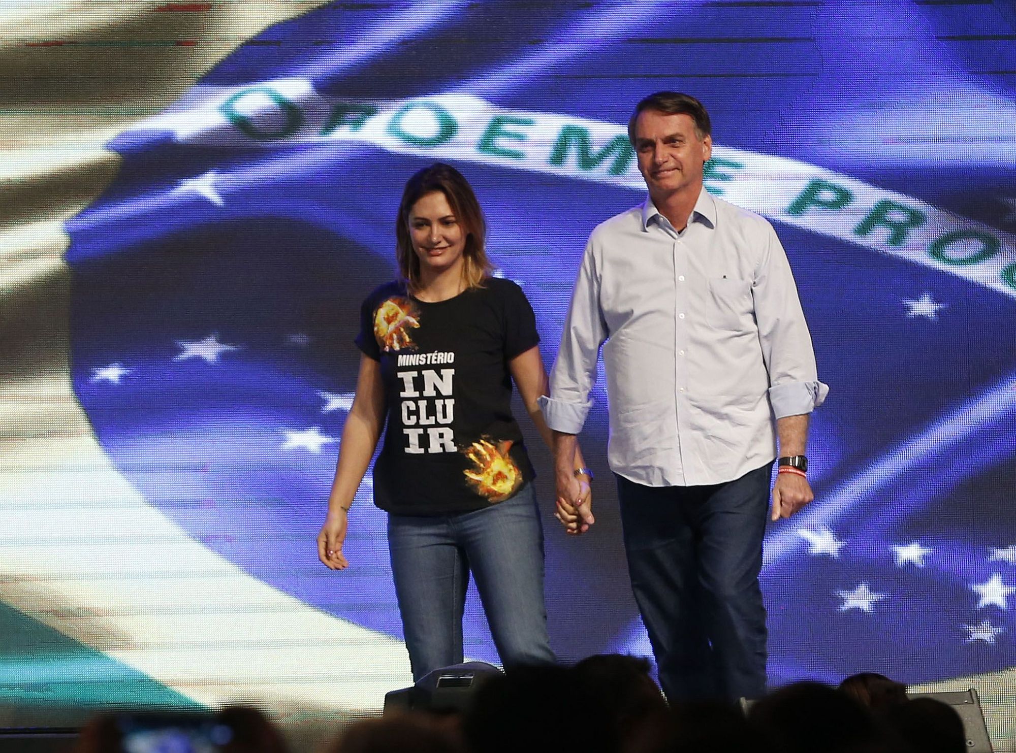 President-elect Jair Bolsonaro (PSL) attends worship at Atitude Baptist Church alongside his wife, Michelle Bolsonaro, in Rio de Janeiro