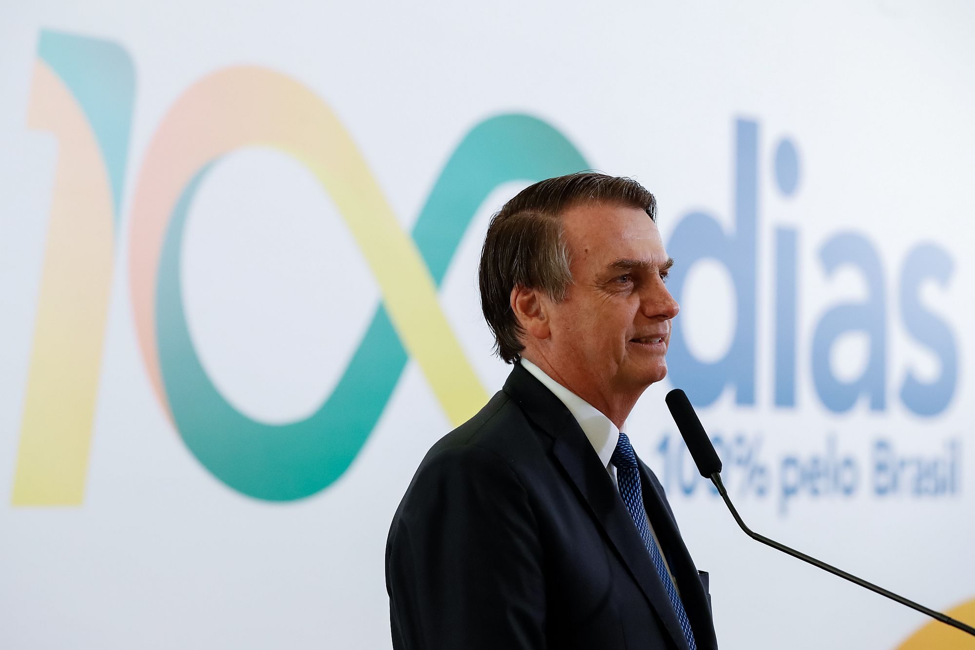 Brazil president Bolsonaro at a ceremony celebrating his 100 days in power. Photo: Alan Santos/PR