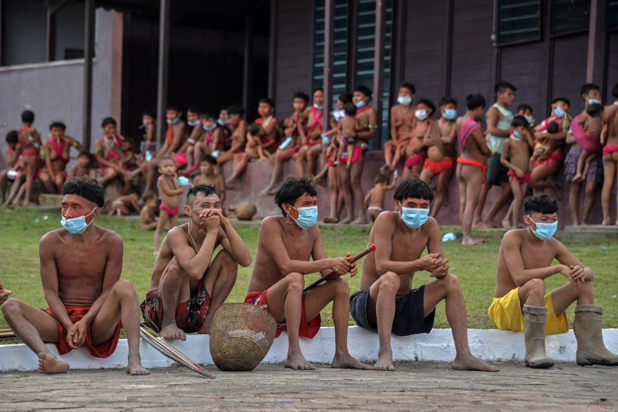 An indigenous community in Brazil wearing masks against coronavirus