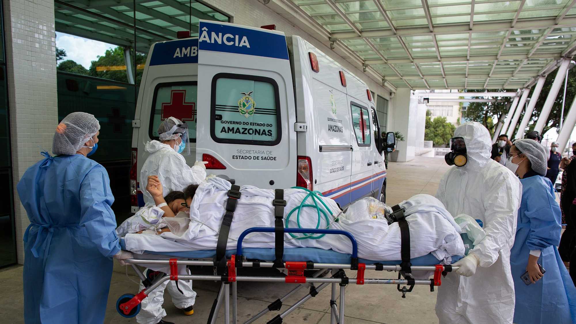 A patient gets to ambulance in Manaus, Brazil Amazonas state, which is short of oxygen