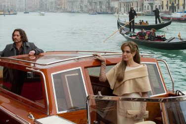 Angelina Jolie in a boat in a Venice canal in the movie The Tourist, in Venice