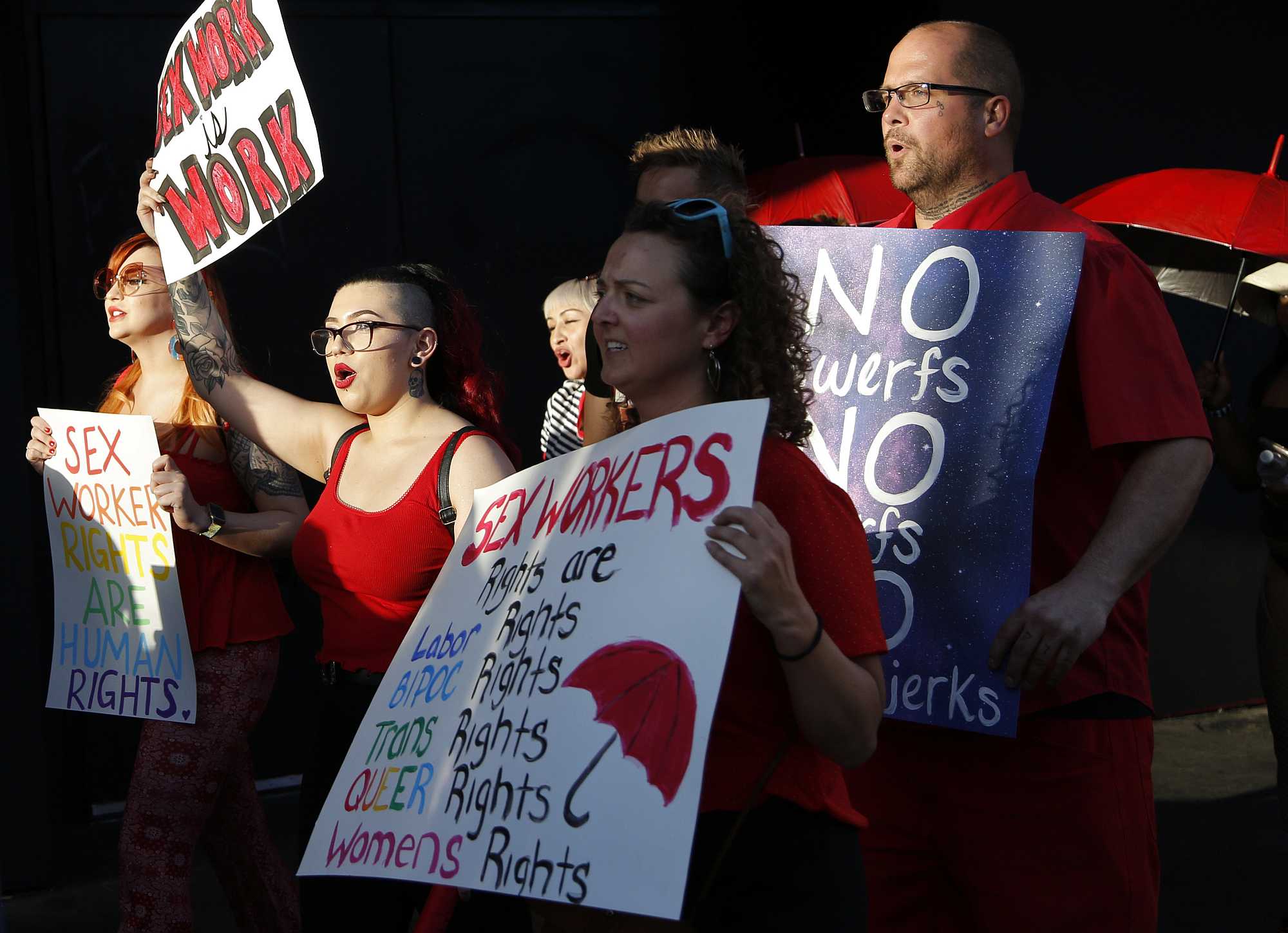 Supporters of sex workers' rights marched in Las Vegas in 2019. AP Photo/John Locher