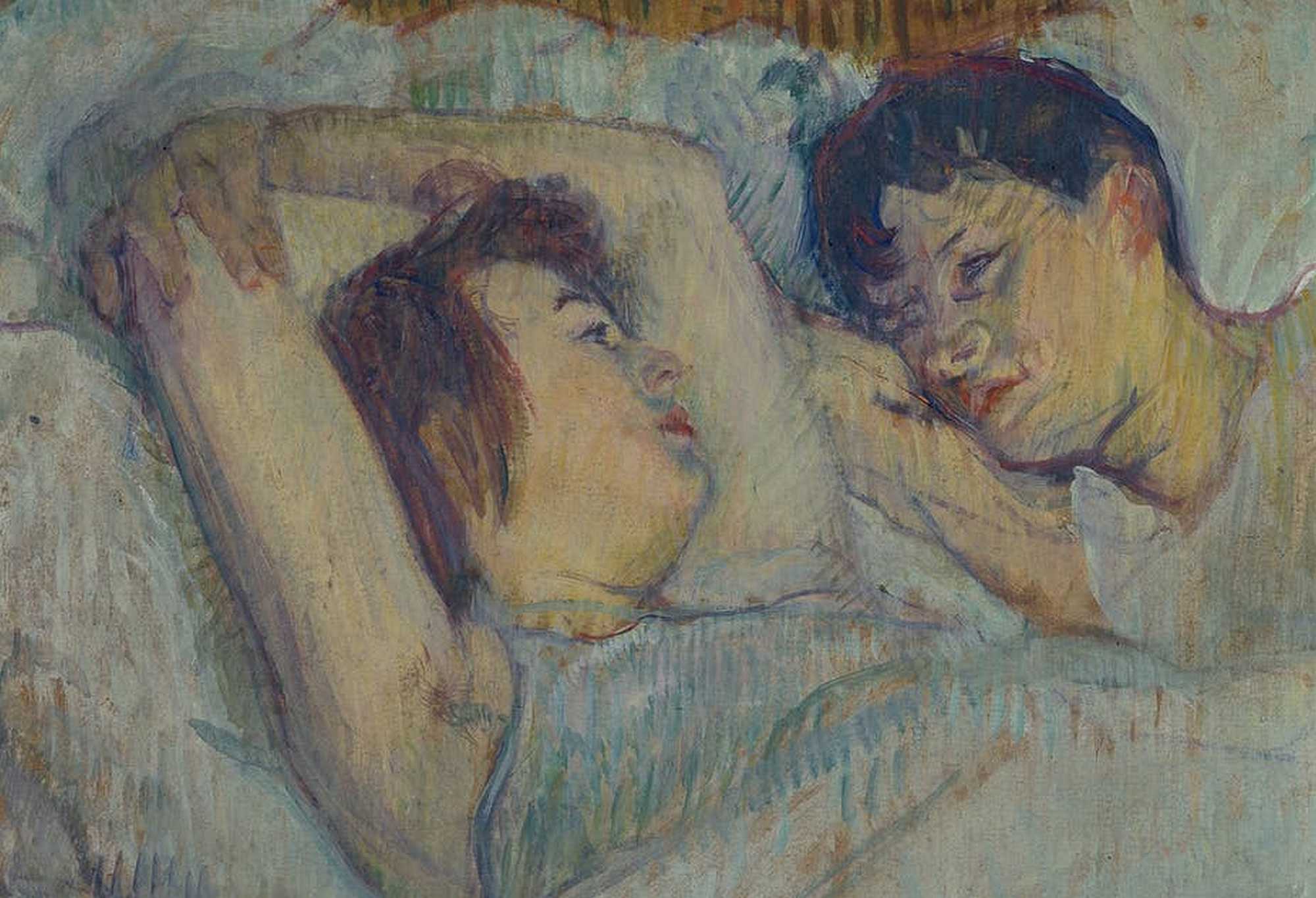 A painting of a woman lying in bed next to a man. Heritage Images/Hilton Fine Art Collection via Getty Images