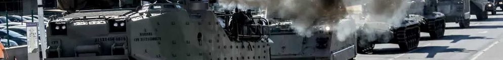 War tanks parade in front of Palácio do Planalto, the presidential office, in Brasília