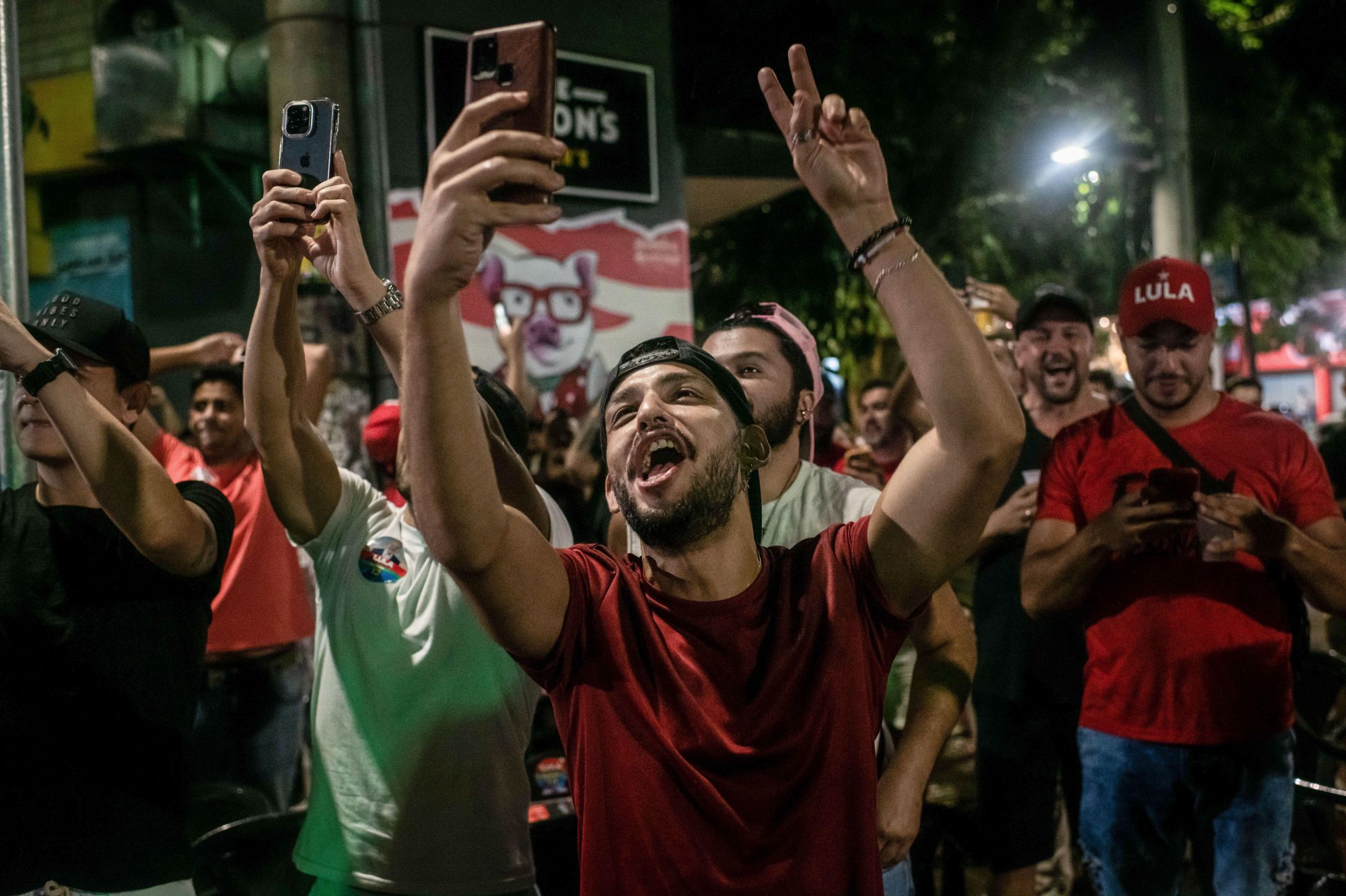 Supporters of Lula celebrate his victory in the Brazilian presidential election in Belo Horizonte, Brazil. Zuma/Alamy