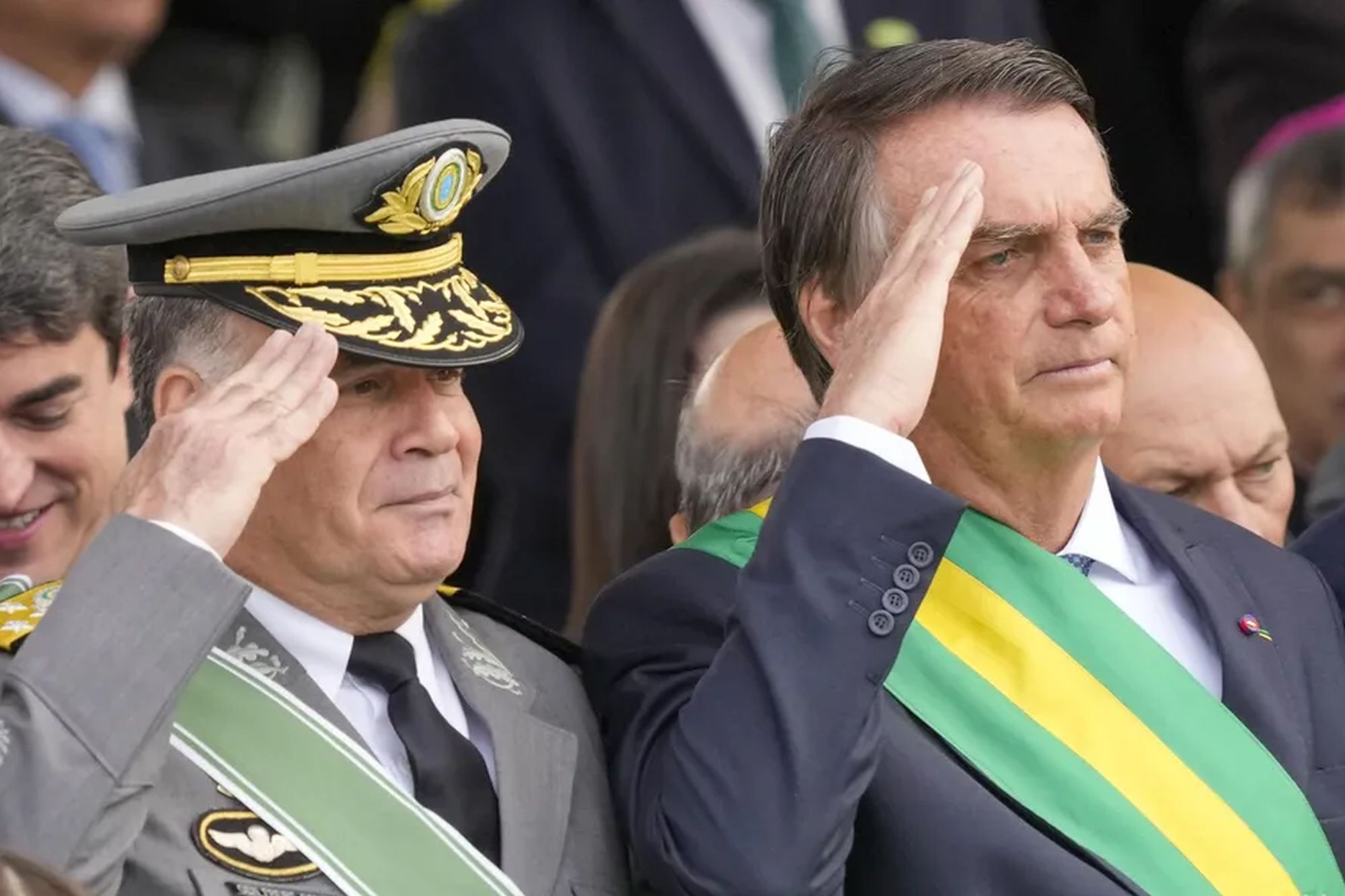 Brazil's ex Army chief Marco Antonio Freire Gomes beside former president Jair Bolsonaro