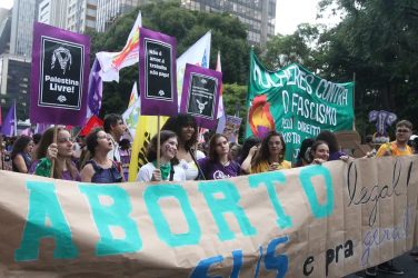People protest in Sao Paulo against an anti-abortion bill