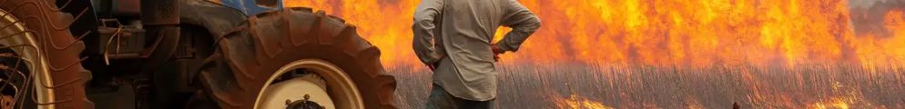 A man watches a fire in a sugar cane plantation near Dumon city, Brazil