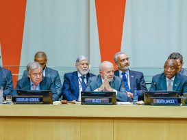 President Lula during the last G20 foreign ministers’ meeting at the UN in September. Next to him is South African President Cyril Ramaphosa, who will take over the group’s presidency in December. Roberto Stuckert Filho / Presidência da República