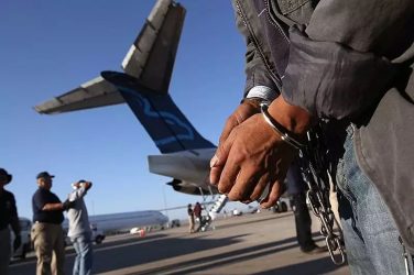 Brazilian migrants arrived handcuffed and shackled in Brazil after being deported from the US